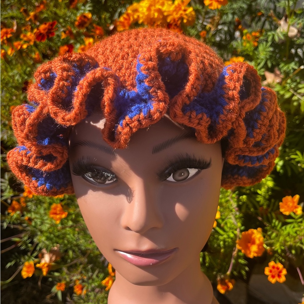 Rustic Orange Crochet Ruffle Hat - Picture 3 of 4